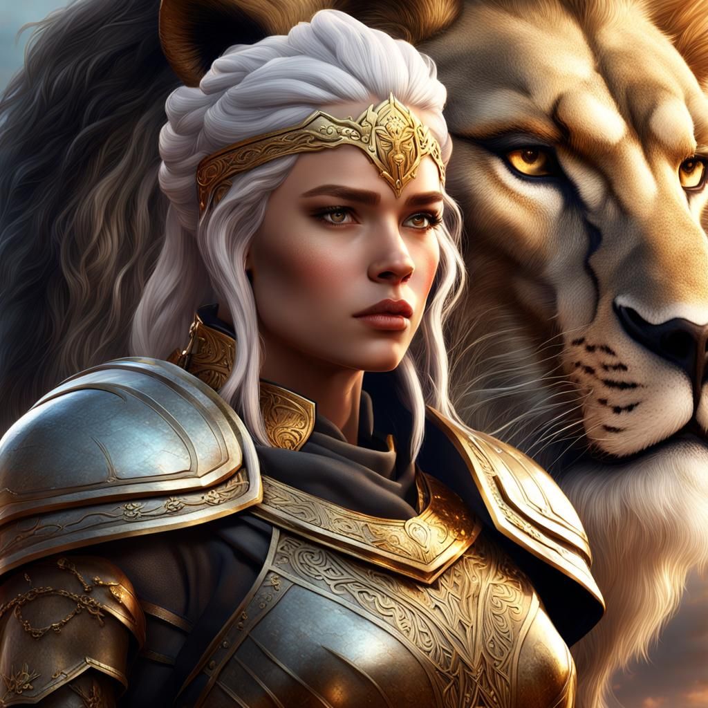 Warrior Queen on Lion: Fantasy Concept Art