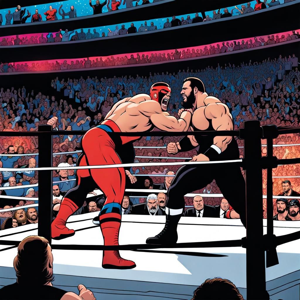 Chaotic Pro Wrestling Event in Comic Book Art