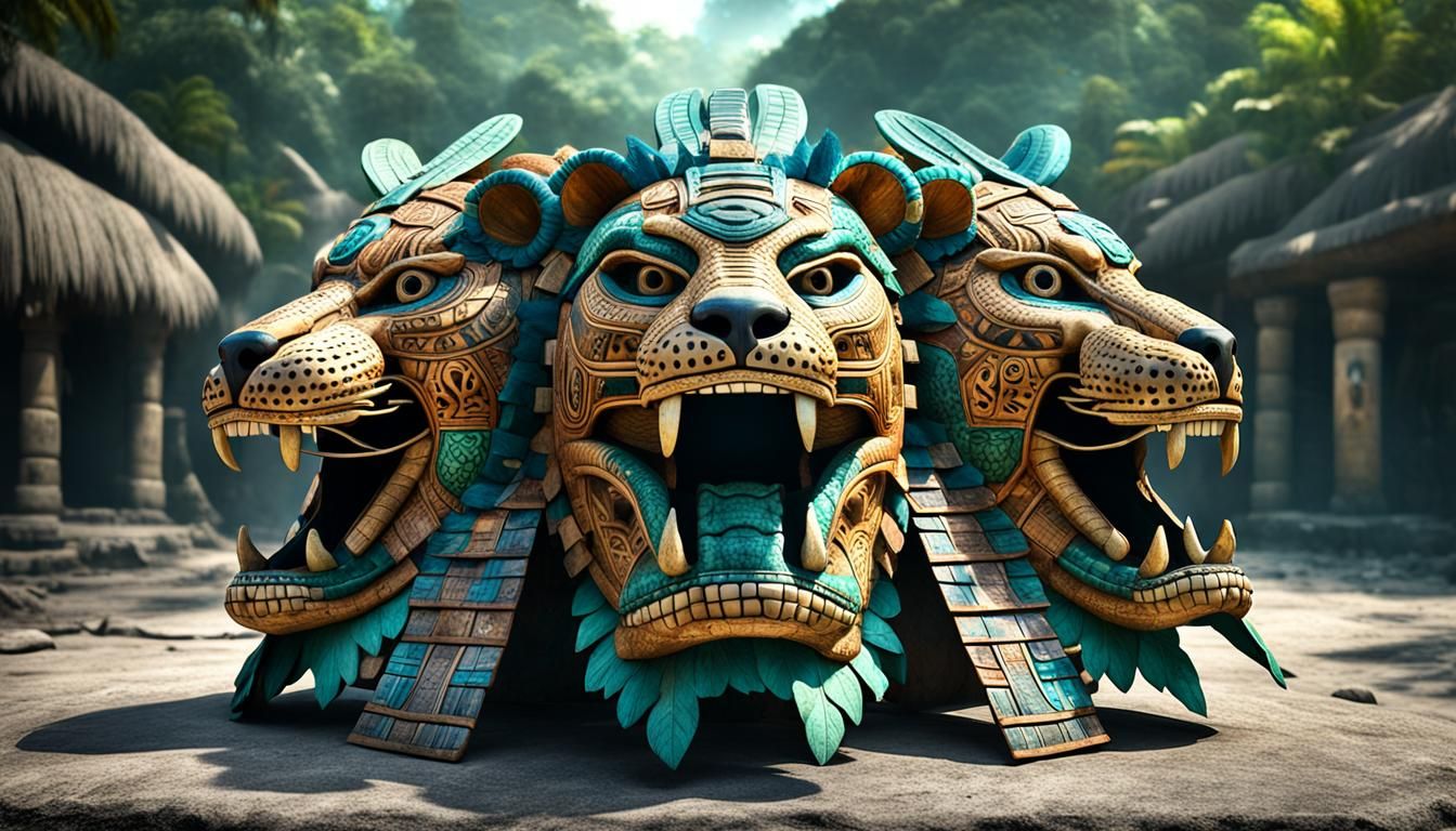 Mayan Warriors with Animal Headgear in 8K