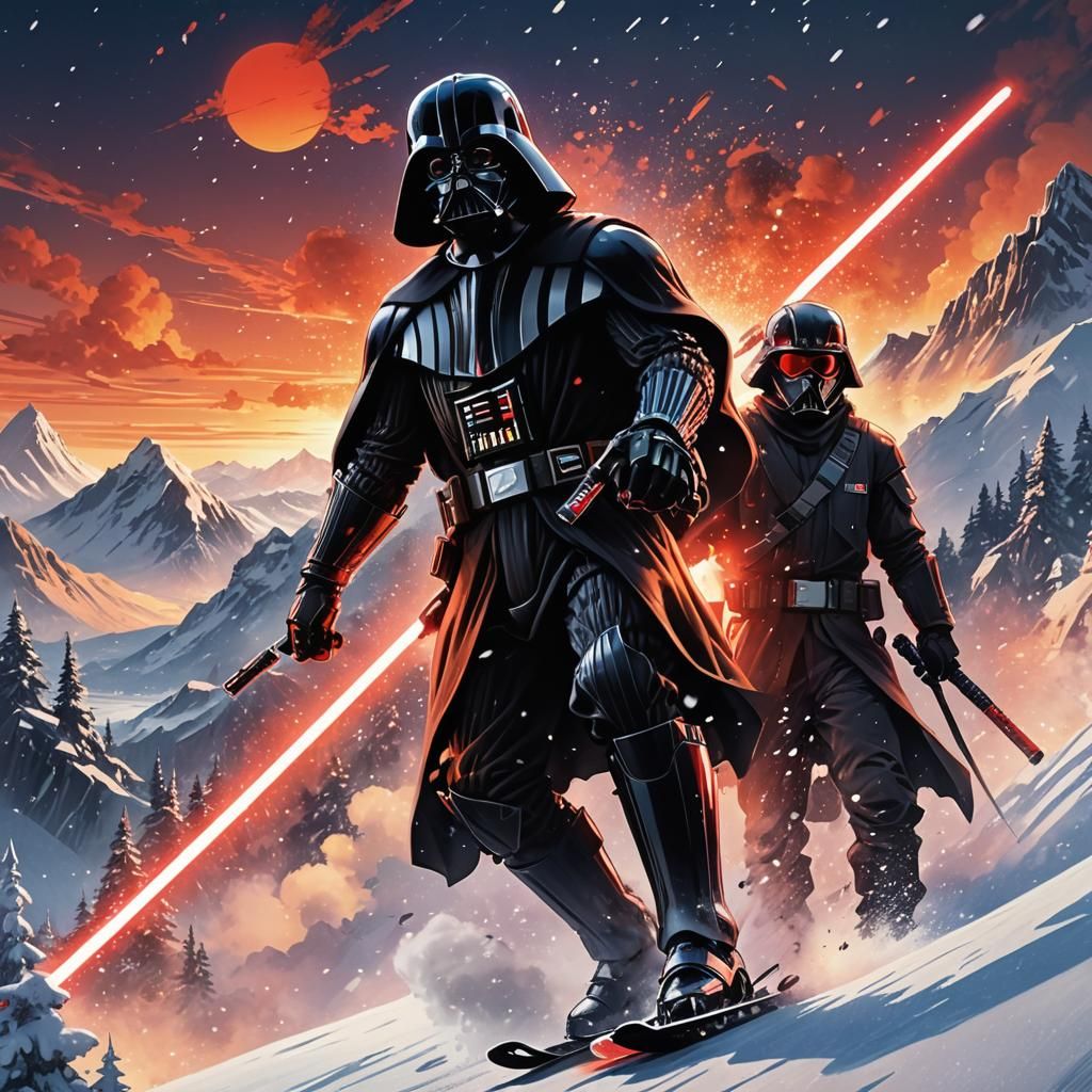 Darth Vader Skis in Dramatic Anime Style