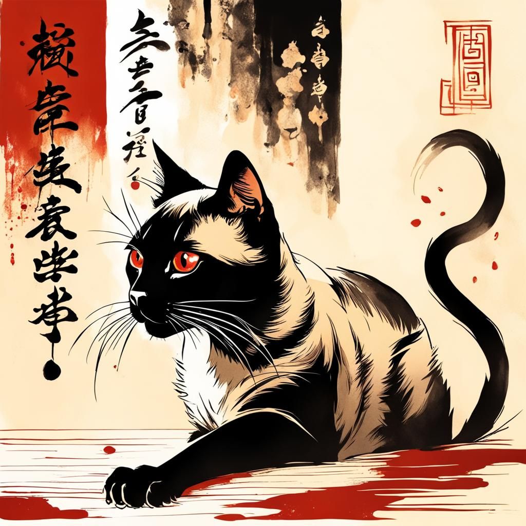 Siamese Cat's Ink Adventure in Chinese Fantasy
