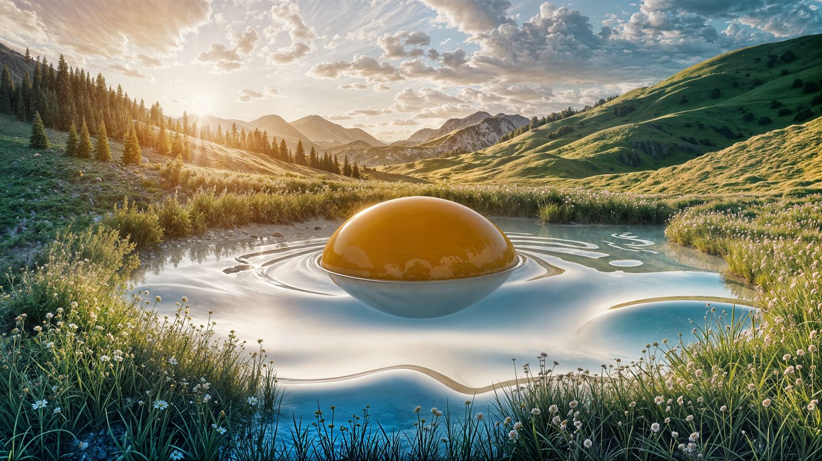 Surreal Fried Egg Lake Scene