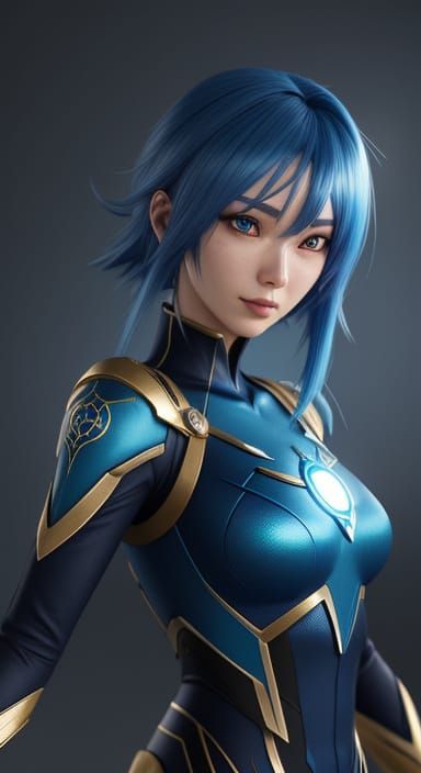 Rem Lezar in Vibrant Blue Superhero Costume