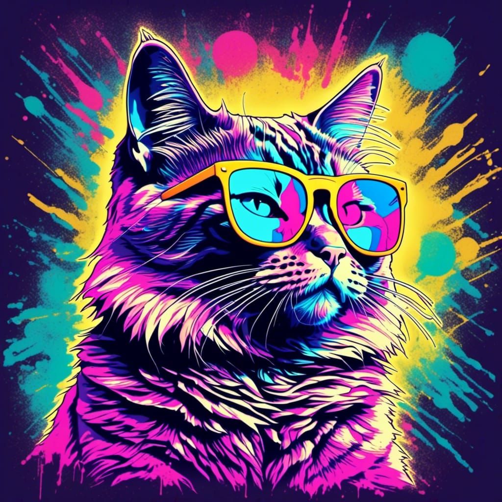 Cat with Sunglasses in Vaporwave Pop Art
