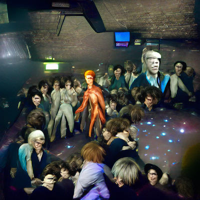 Crowded Dance Club of David Bowie Lookalikes