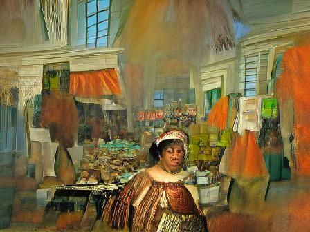 Creole Shopkeeper in 1765 New Orleans, Painterly Style