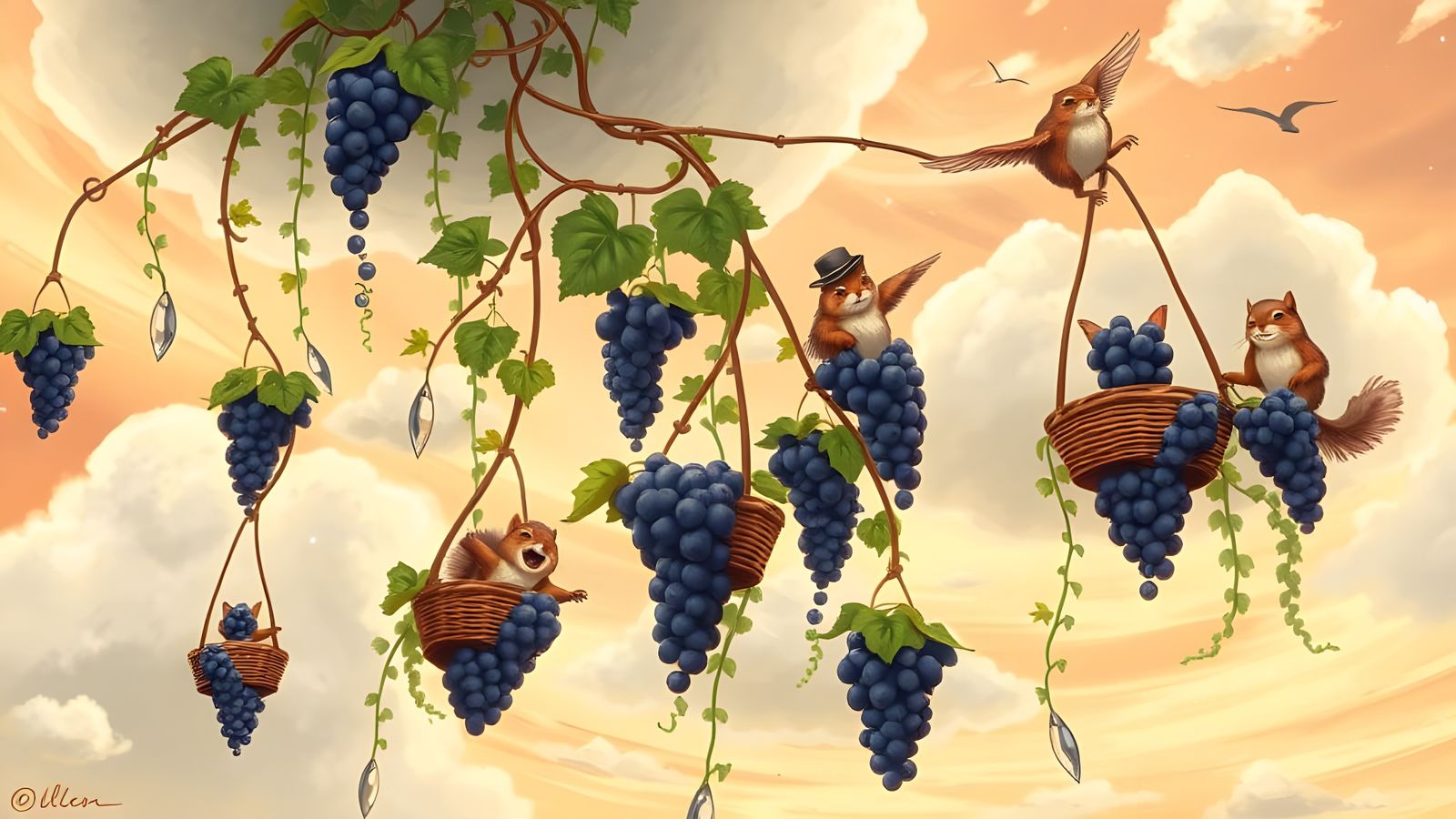Whimsical Cloudside Vineyard in Impressionist Style