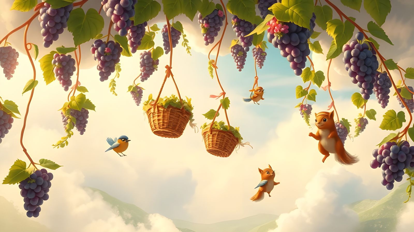 Dreamy Sky Realm Harvest in Vibrant Watercolor