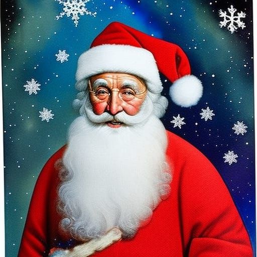 Glowing Father Christmas Portrait in Art Nouveau Style