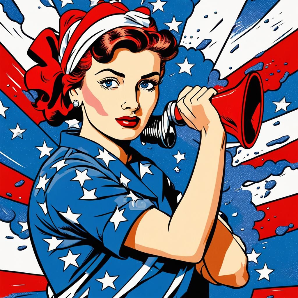 Rosie the Riveter in Roy Lichtenstein Pop Art Style