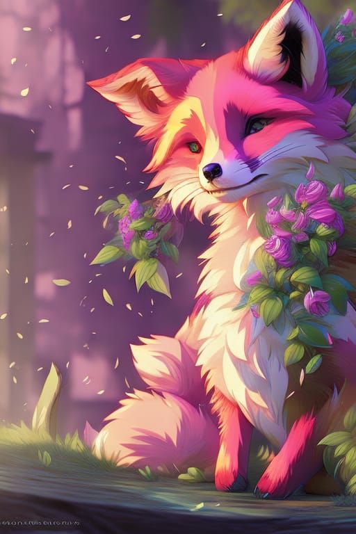 Leafy Fox Kit Drinking Tea: Digital Masterpiece