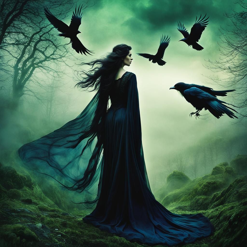 Morrigan Over Misty Isles in Rackham Style