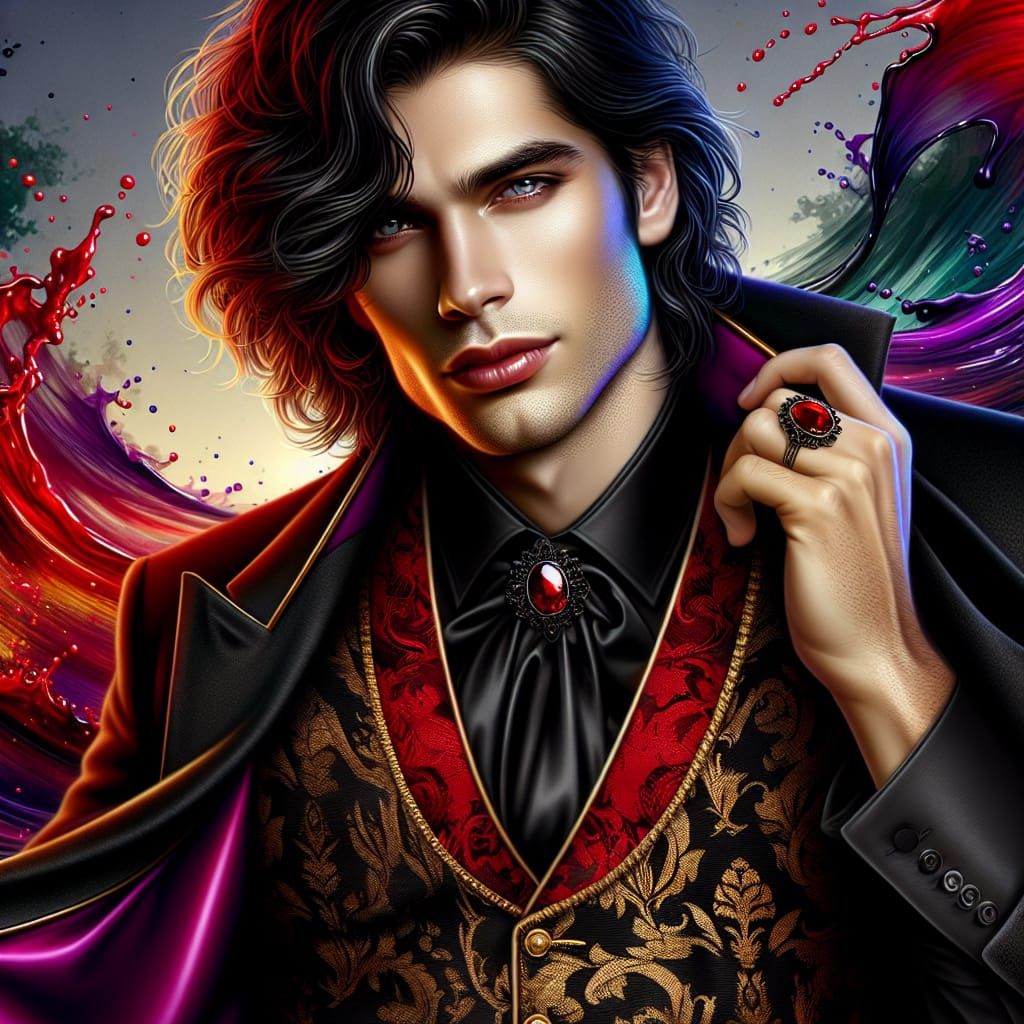 Stylish Vampire Portrait in Hyperrealistic Airbrush Style