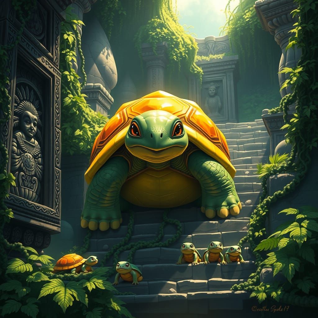 Giant Turtle in Ancient Jungle City Concept Art
