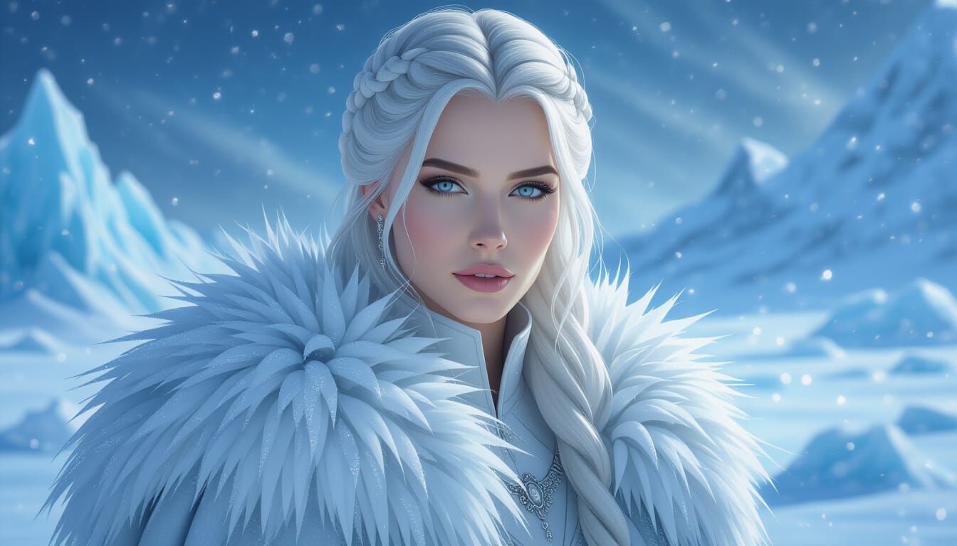 Icy Scandinavian Woman in Frosted Landscape