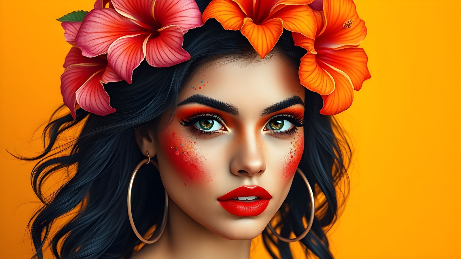 Floral Beauty: A Vibrant Gouache Portrait of a Woman