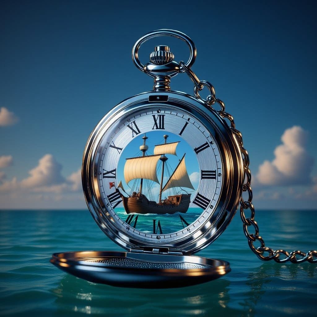 Sloop on Ocean Inside Pocket Watch, Fantasy Art