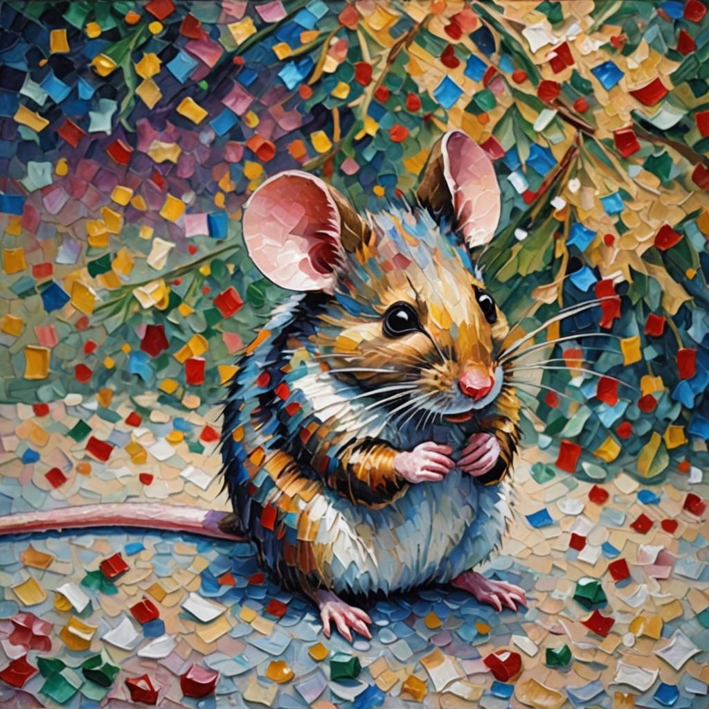 Christmas Mouse in Expressionist Impasto Style