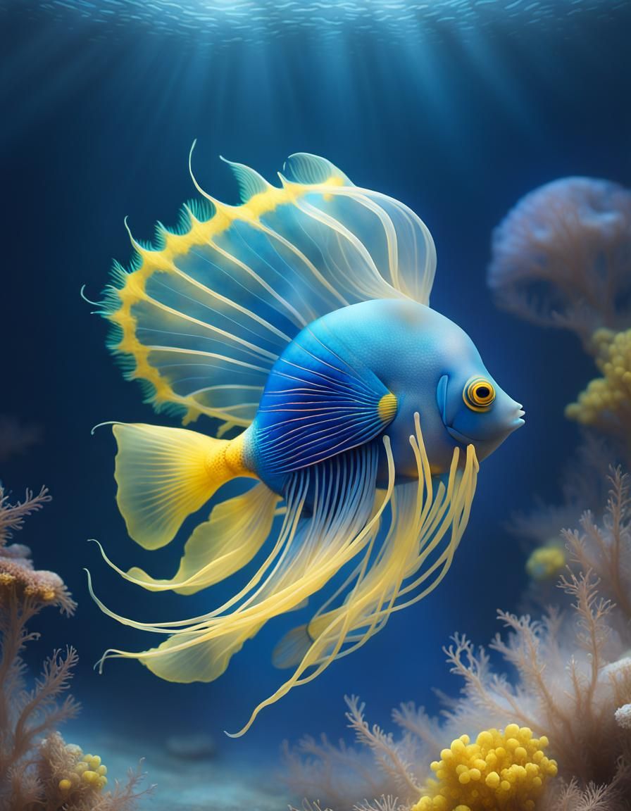 Colorful Angelfish in Ethereal Coral Reef