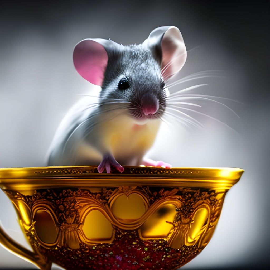 Detailed Macro of Mouse Bathing in Teacup