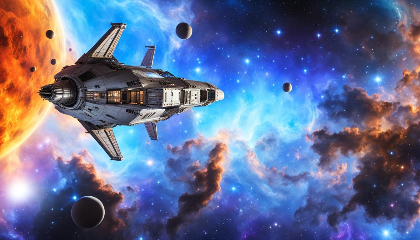 Spaceship Drifting Through Deep Space Nebula