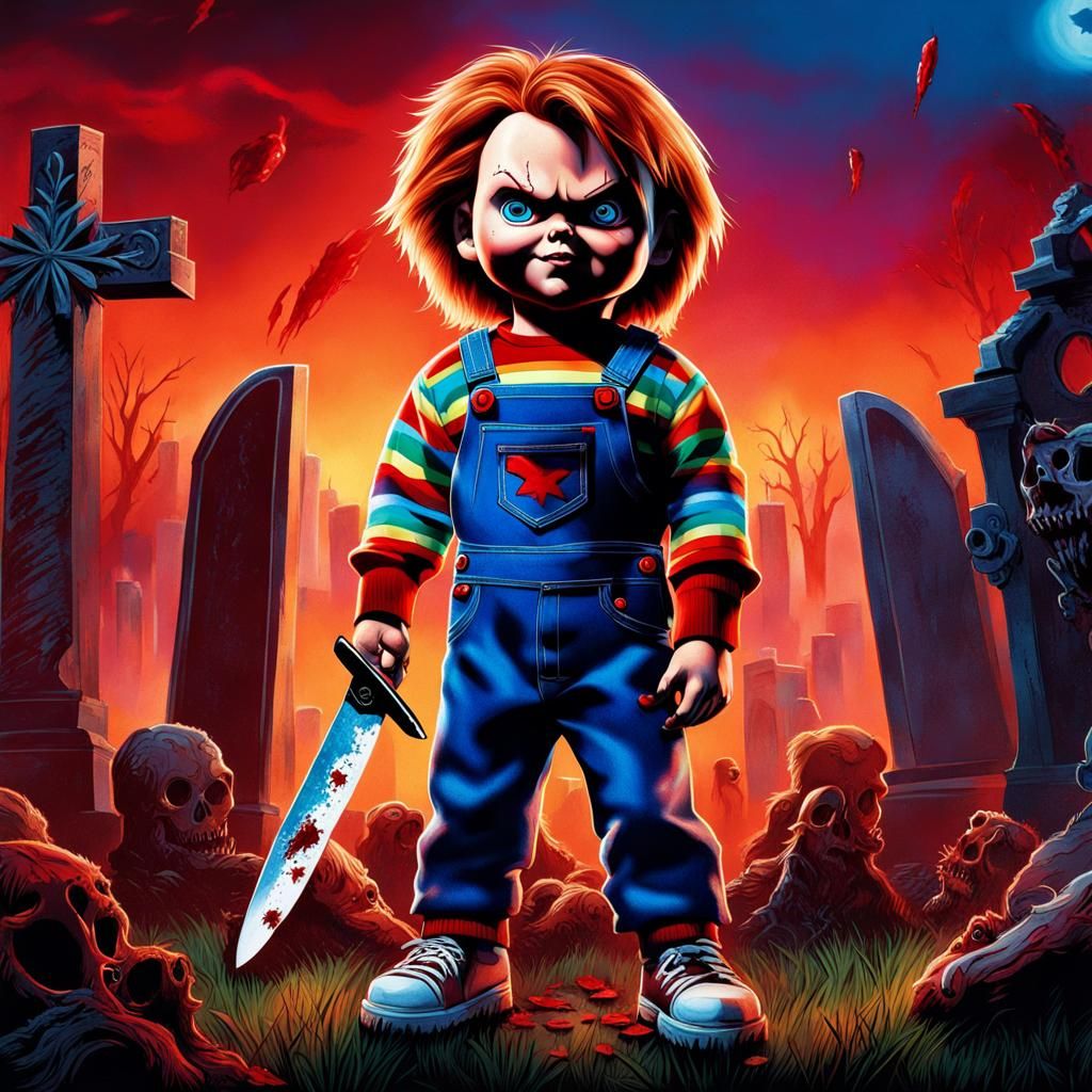 Hyperrealistic Chucky in Graveyard Concept Art