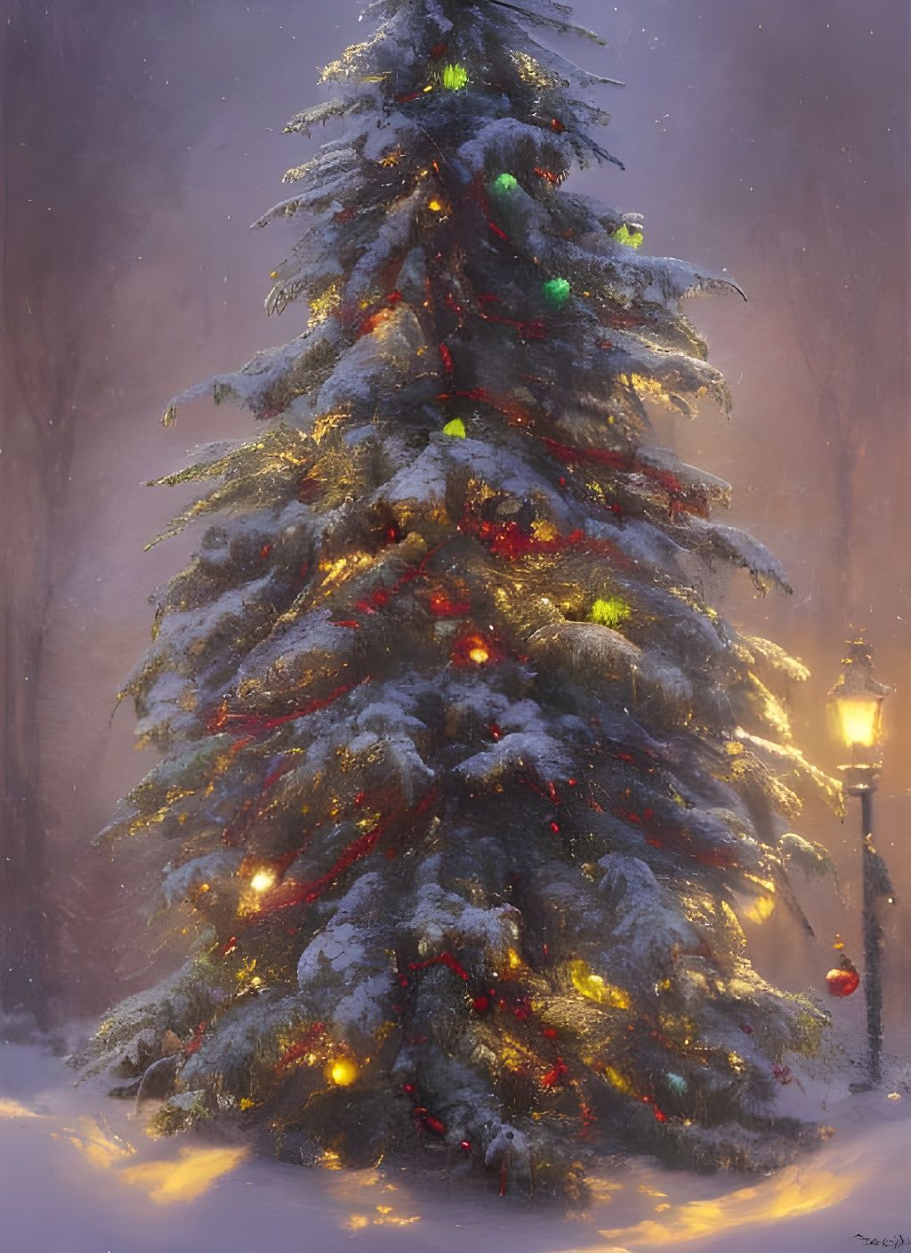 Intricate Christmas Tree Oil Painting