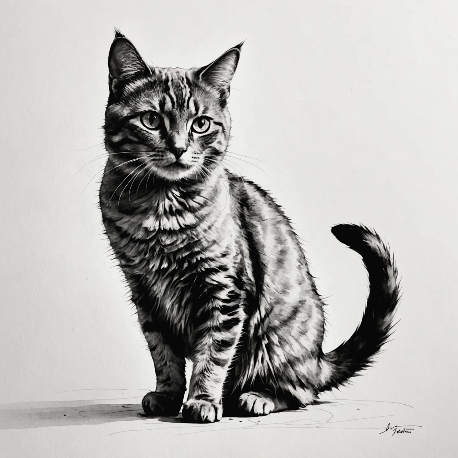 Ink Drawing of a Cat in Minimalist Macro Style