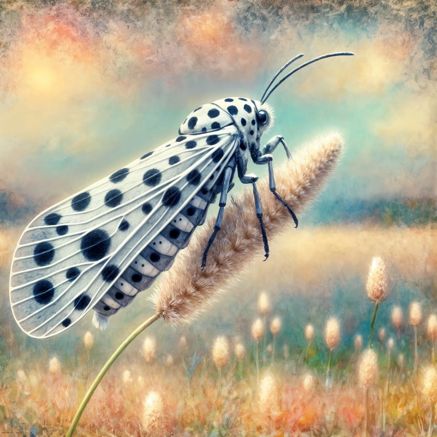 Dalmatian Spotted Insect on Flower Stem