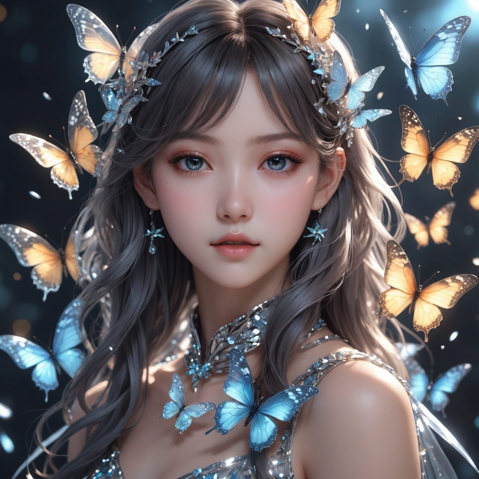 Translucent Butterflies Radiating Cold Energy in 3D Anime Ar...
