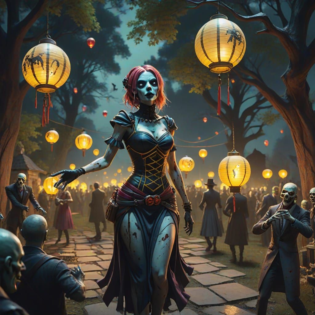 Surreal Zombie Graveyard Party at Sunset