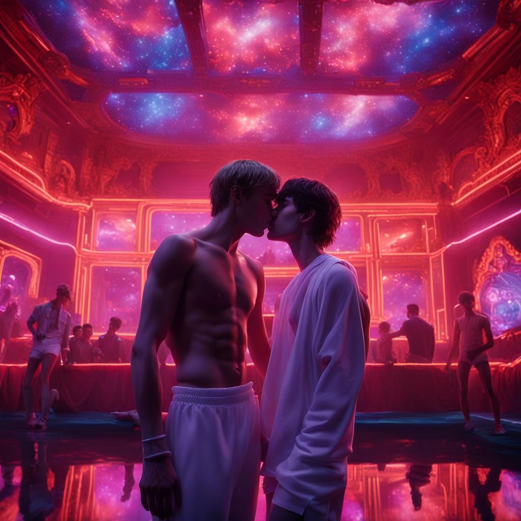 Men Kissing in Latex Club