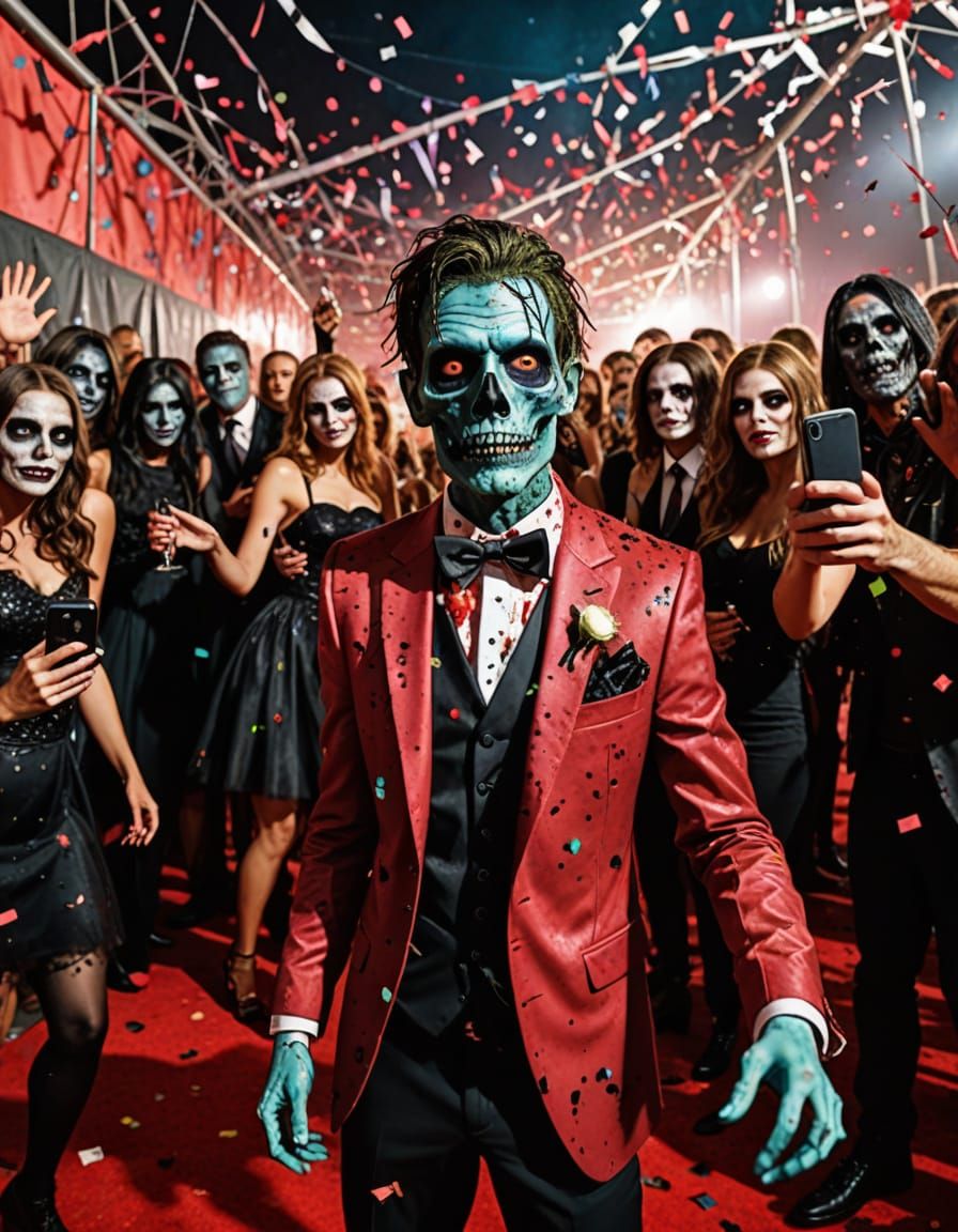 Zombie Prom King Poses for Selfies on Red Carpet