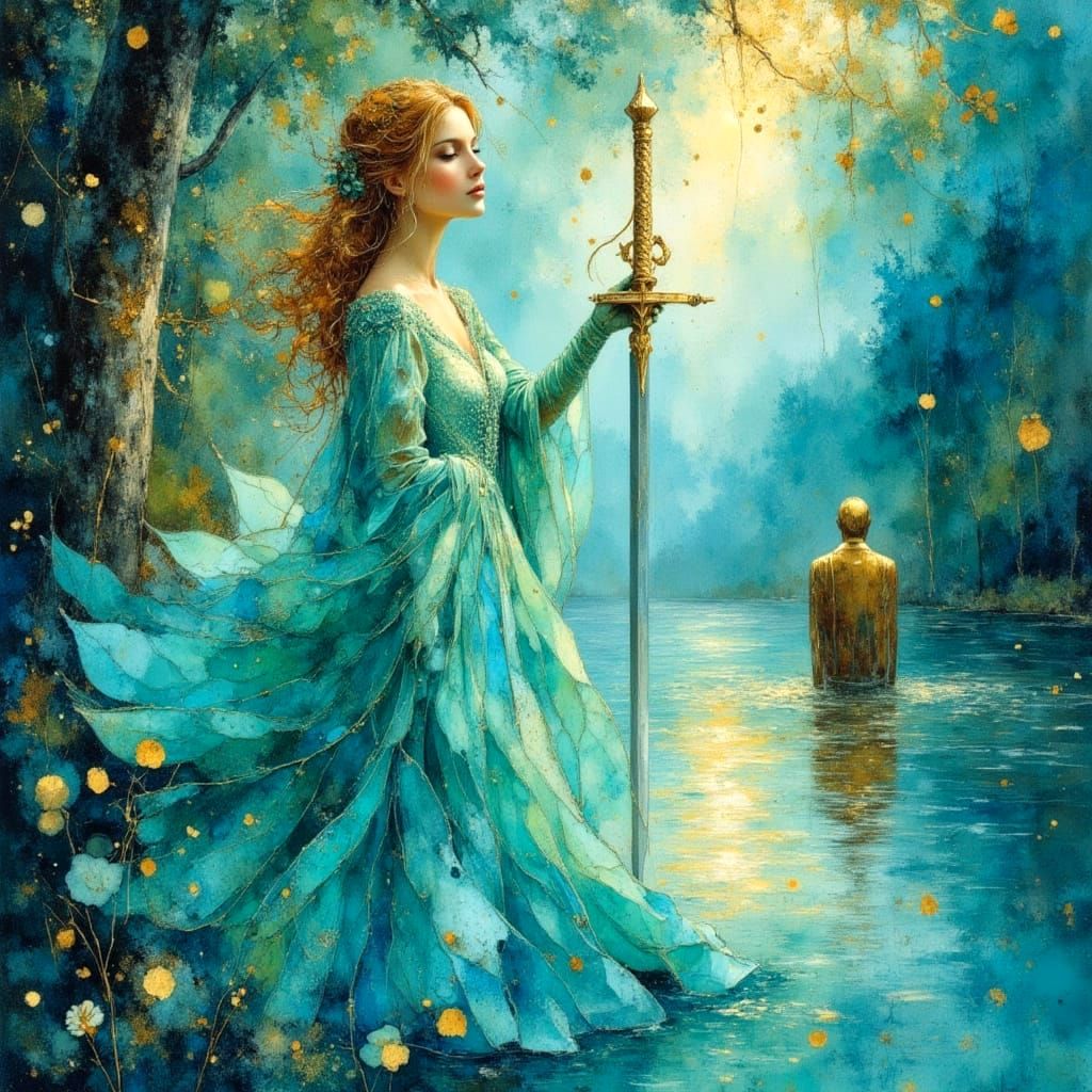 Lady of the Lake Excalibur Watercolor Concept