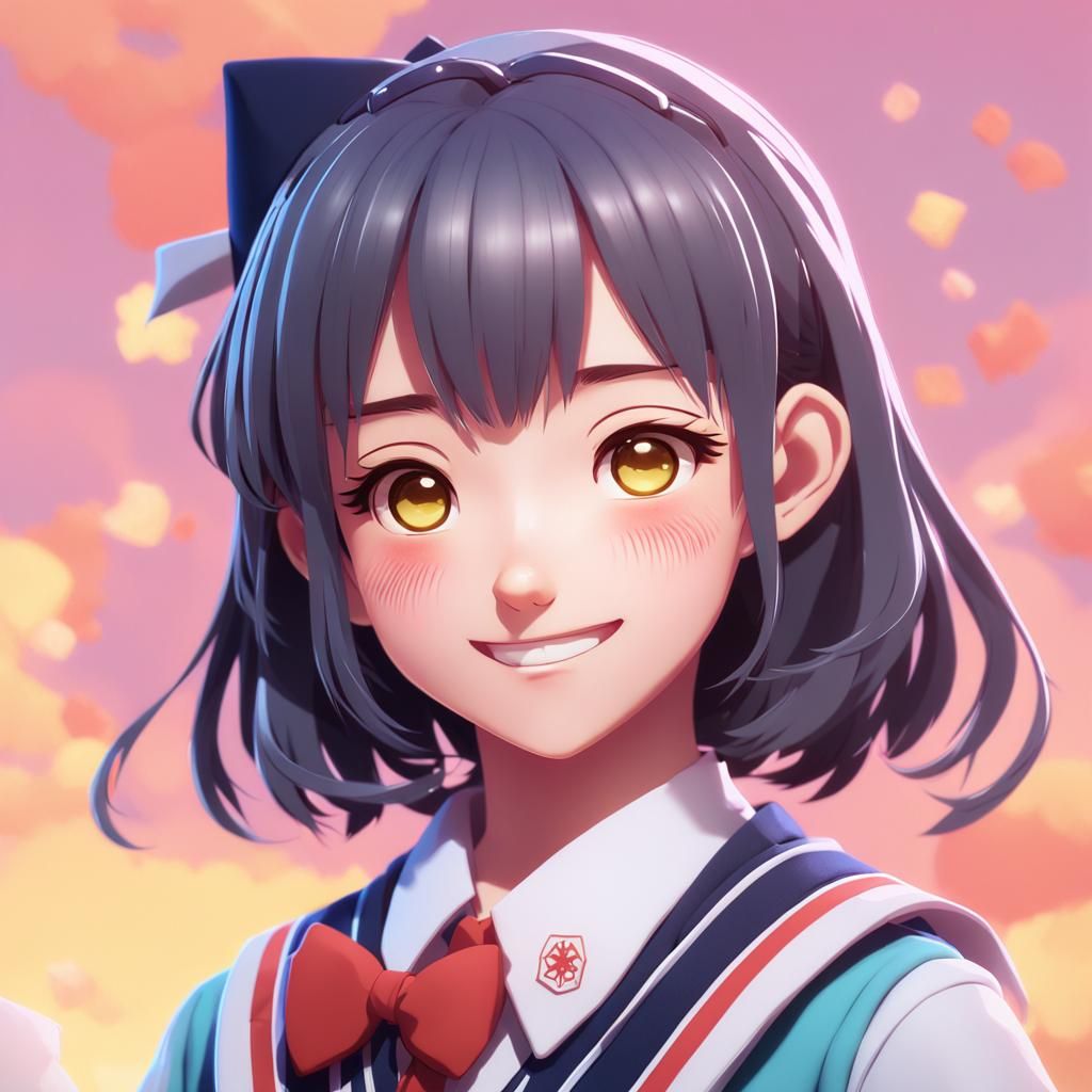 Mischievous Anime Girl Portrait in 3D