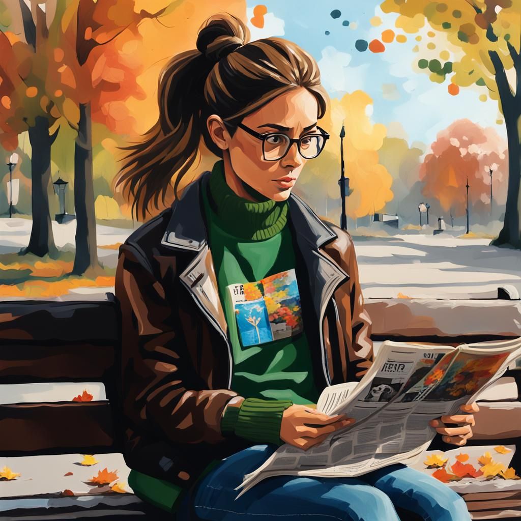Woman reading a Newspaper.