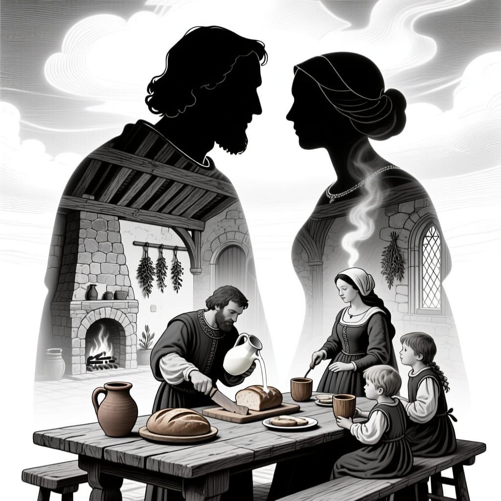 Surreal Medieval Double Exposure Silhouette in Line Art