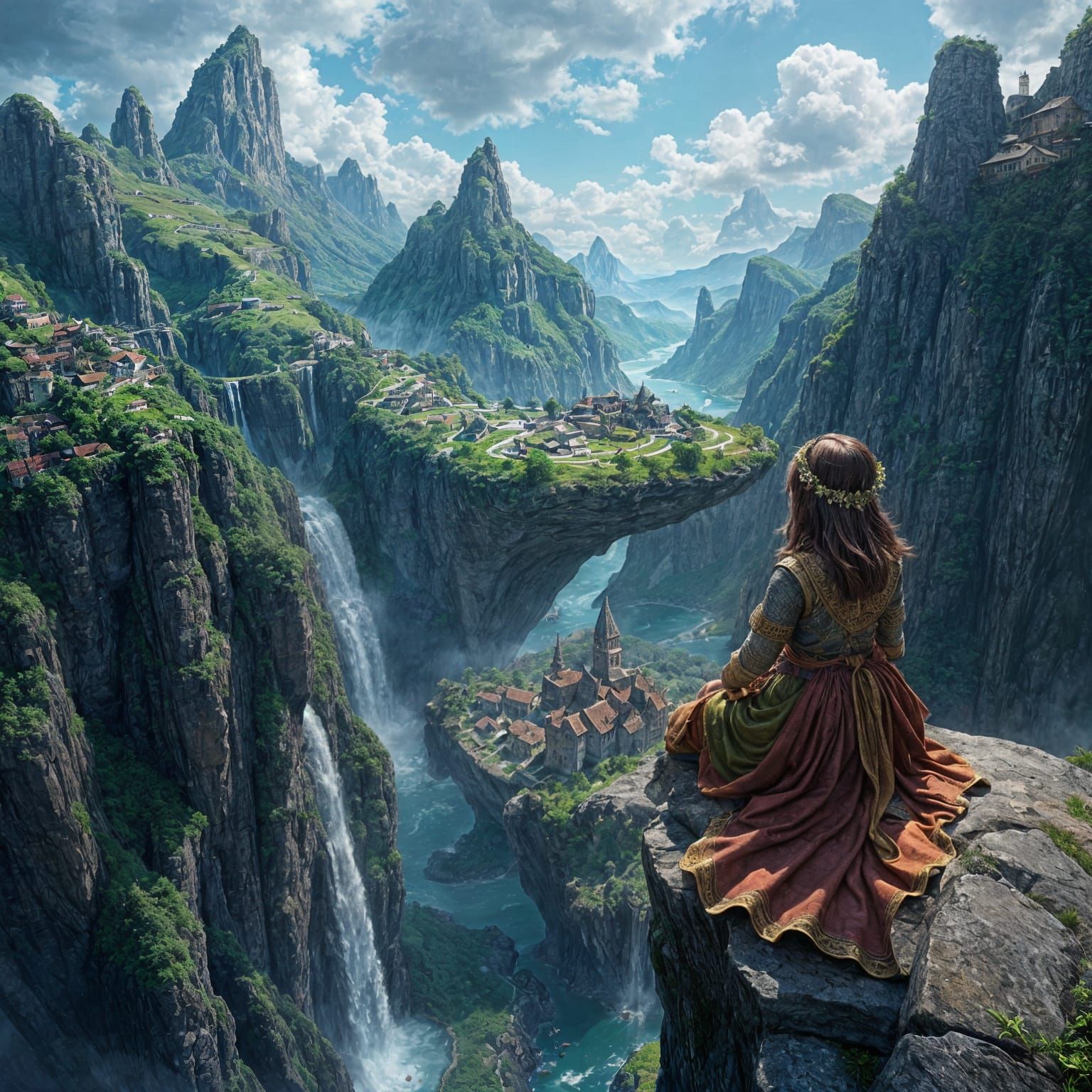 Girl on Flying Island Over Medieval City