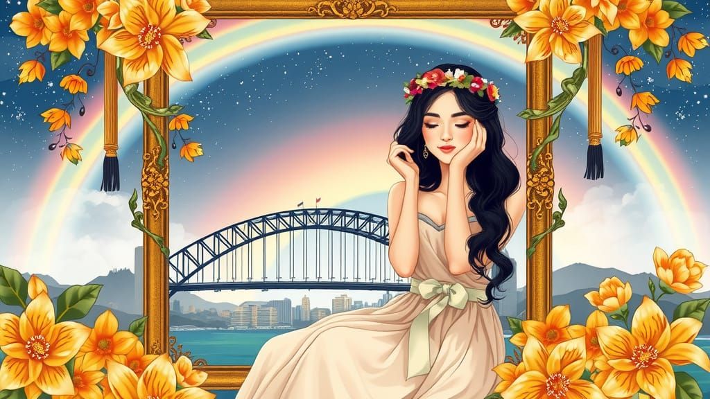 Peaceful Asian Woman Embodies Floral Beauty in Dreamy Sydney...