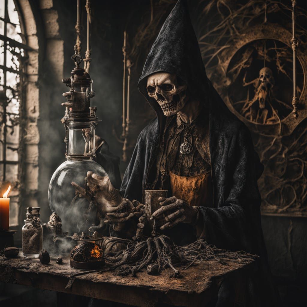 A Witch making magic portions.