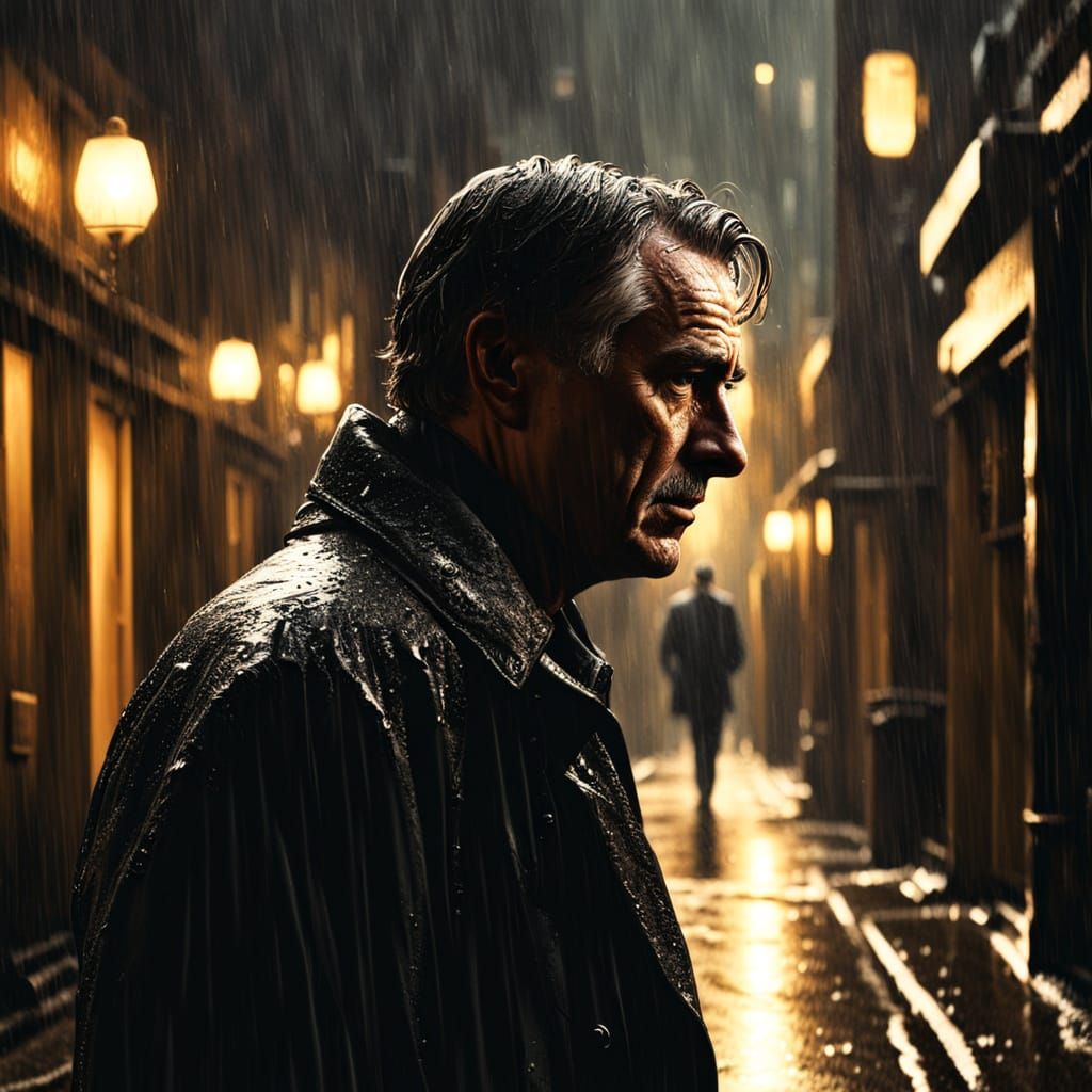Lonely Man in Rainy Alley: Film Noir Style