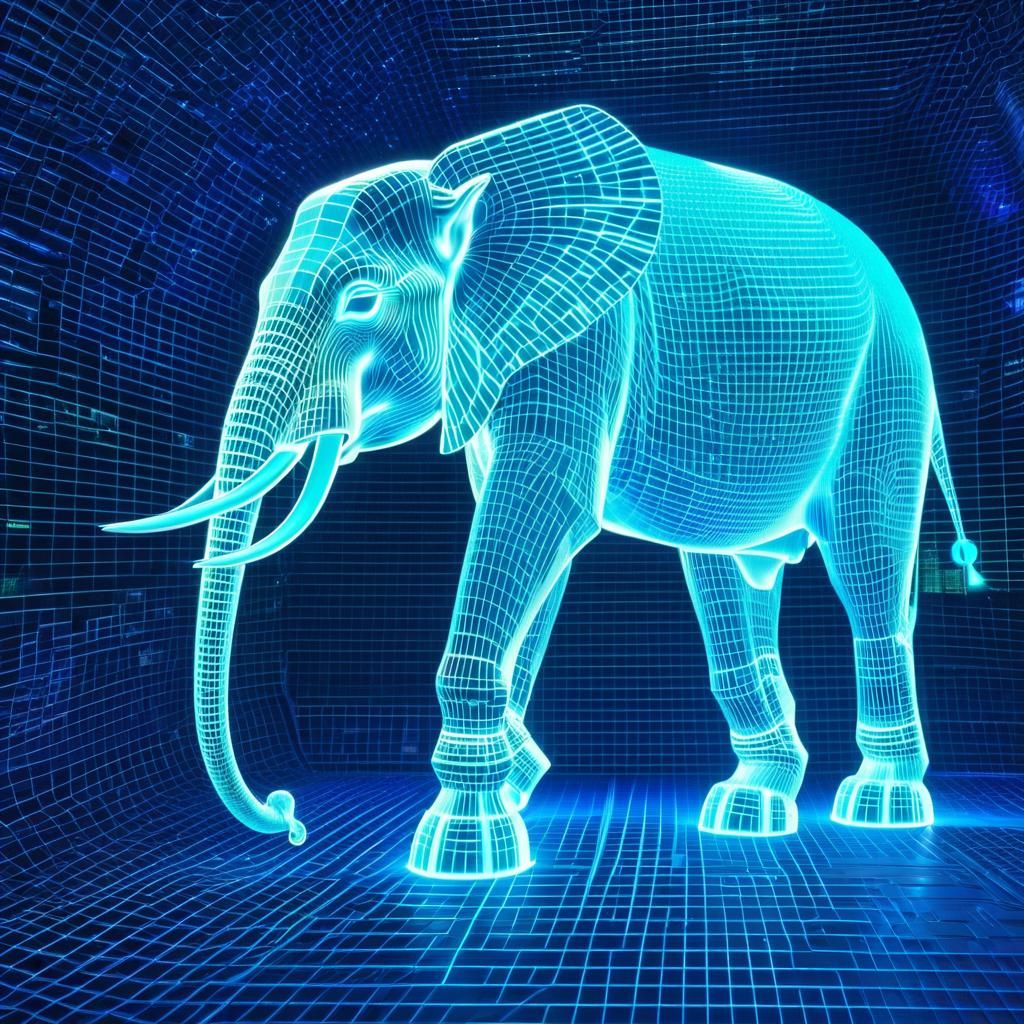 Glowing 3D Elephant Hologram in Sci-Fi Style