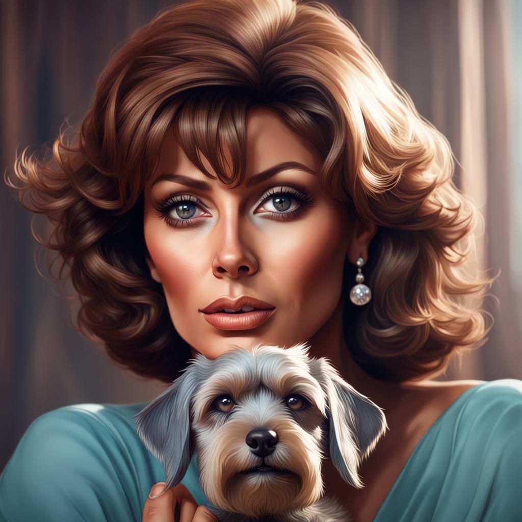 Sophia Loren and Schnauzer: Hyperrealistic Portrait