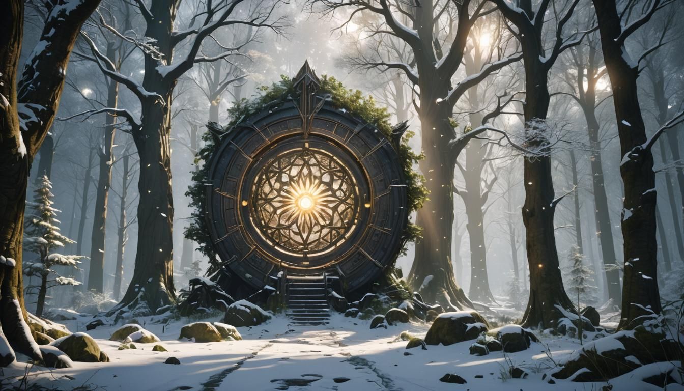 Celestial nexus winter forest portal🌟🔅🌳🌨️