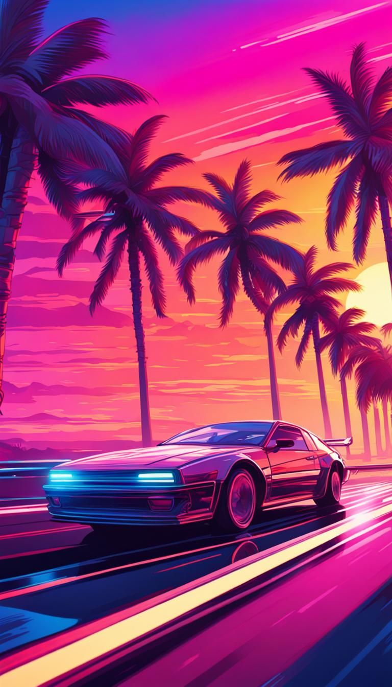 Synthwave Sunset Drive: Futuristic Highway Scene
