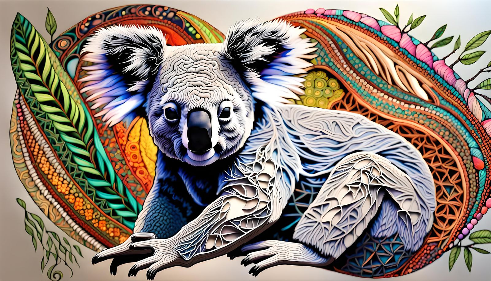 Anthropomorphic Koala in Quantum Zentangle Style