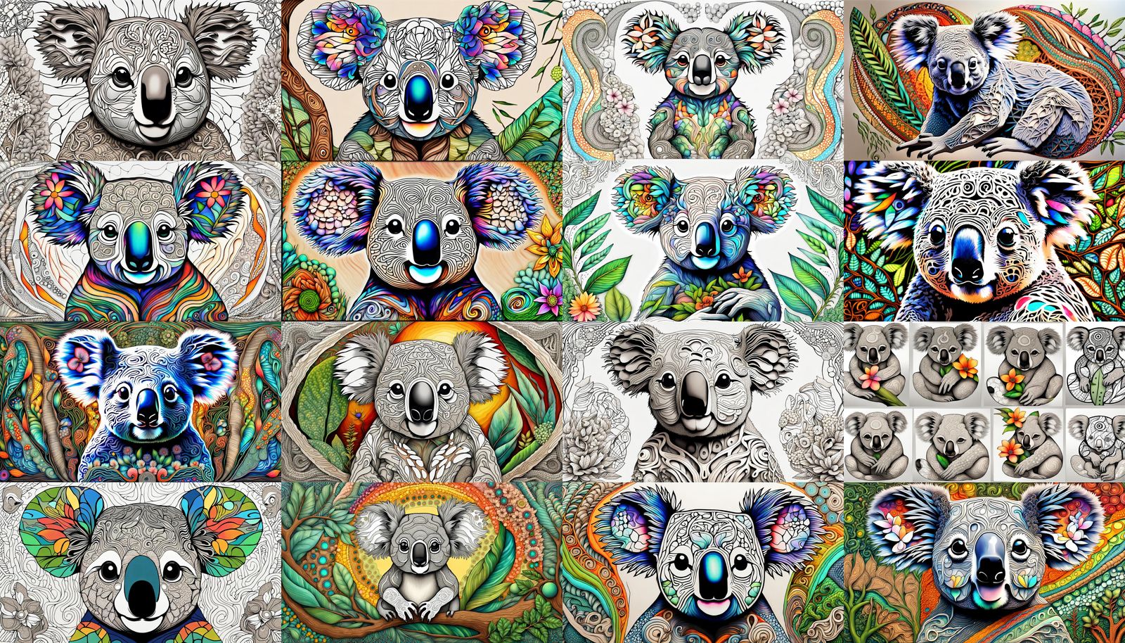 Anthropomorphic Koala in Quantum Zentangle Style