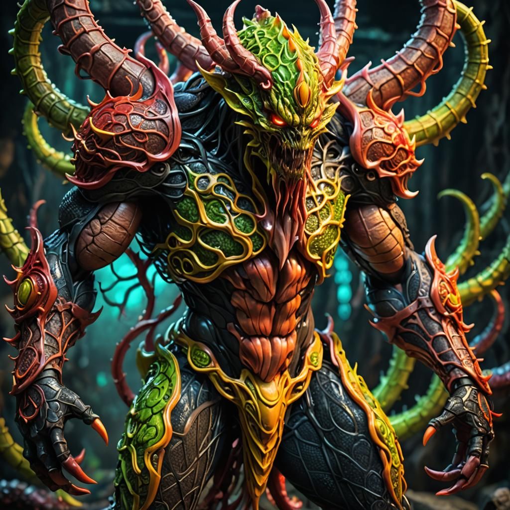 Armored Tentacle Demon in Neon Colors