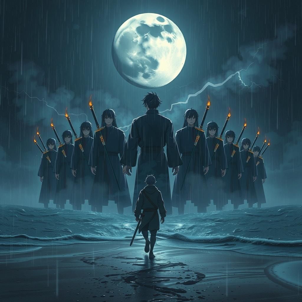 Rainy Beach Ambush in Anime Art Style