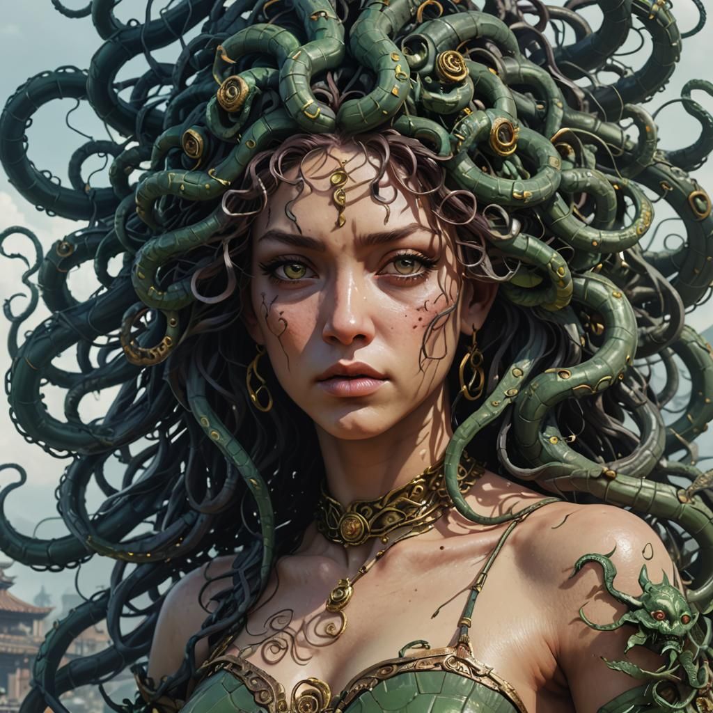 Detailed Medusa Portrait in Digital Illustration